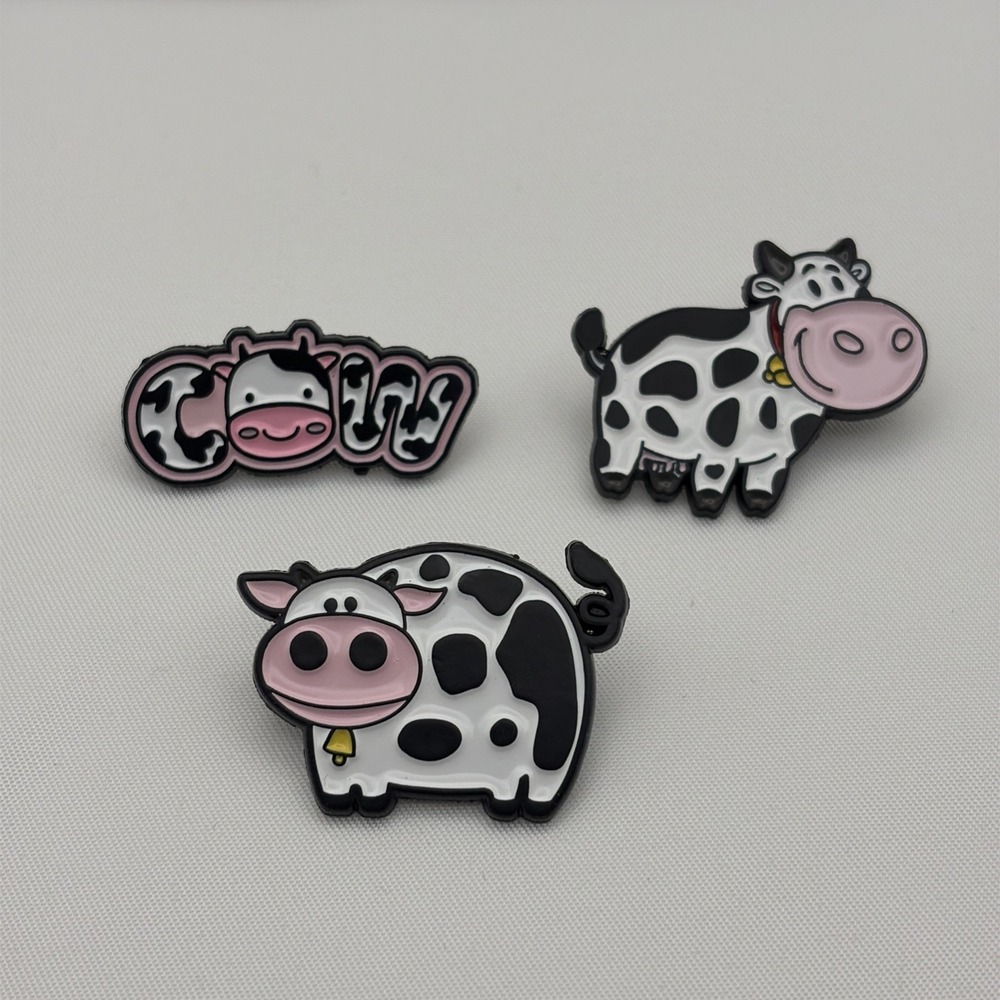 Lot Of 3 Cute Cartoon Cow Harvest Moon Style Lapel Hat Pins